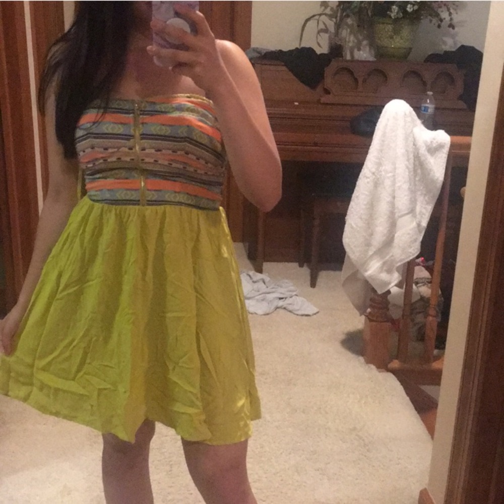 Green/Yellow Aztec Patterned Beachy Dress